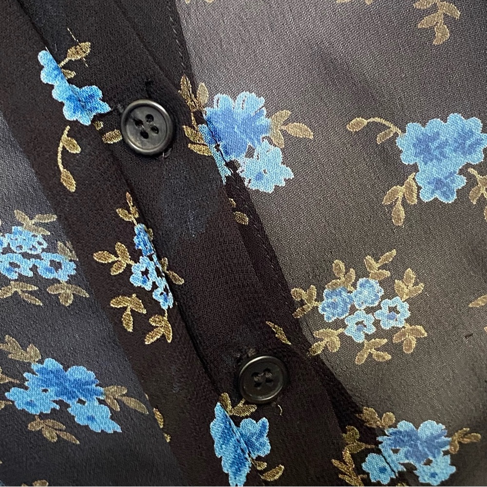 Reformation black blue floral print collared 1/2 button short sleeve mini dress - Picture 7 of 13